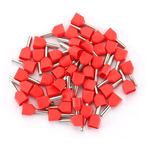 Red Twin Insulated Ferrule Crimp Connector For 16 AWG 1.5mm2 Copper Wire Tin Plated TE1508 End Terminal, Pack of 100