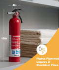 Home Fire Extinguisher UL Rated 1A 10B C Multipurpose Unit With All Metal Construction And Commercial Grade Valve on a shelf