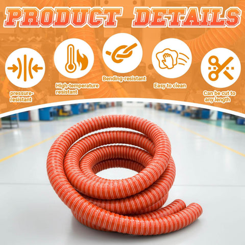 2 Inch Silicone Flexible Air Duct Hose For High Heat Exhaust And Dryer System, 10 Foot Length, Red Ducting Coiled on Floor