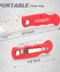 4-pack folding utility knife with quick-change blades and back-lock, red handle, shown open and closed, ideal for light DIY tasks.