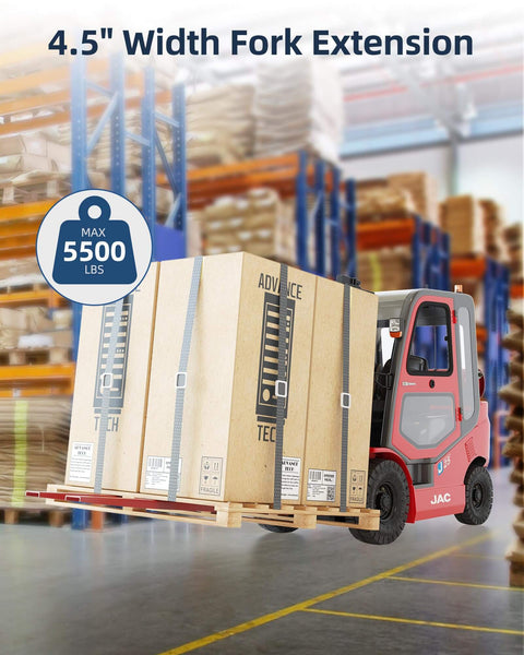 84 Inch Fork Extensions With Tire Chain For 4.5 Inch Forks Heavy Duty Steel Pallet Extension Up To 5500 Lbs Universal Fit For Forklift Trucks Red Ideal