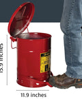 6 Gallon Galvanized Steel Oily Waste Can With Foot Pedal Self Closing Lid For Oil Rag Disposal OSHA Compliant Made In USA Red