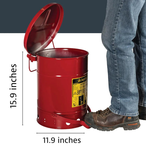 6 Gallon Galvanized Steel Oily Waste Can With Foot Pedal Self Closing Lid For Oil Rag Disposal OSHA Compliant Made In USA Red