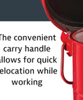 Close-up of 6 Gallon Galvanized Steel Oily Waste Can With Foot Pedal Self Closing Lid For Oil Rag Disposal OSHA Compliant Made In USA Red 16 By 12 Inch Elevated Bottom For Air Circulation To Reduce Heat Moisture And Rust showing carry handle.