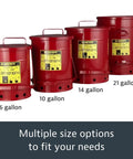 6 Gallon Galvanized Steel Oily Waste Can With Foot Pedal Self Closing Lid For Oil Rag Disposal OSHA Compliant Made In USA Red