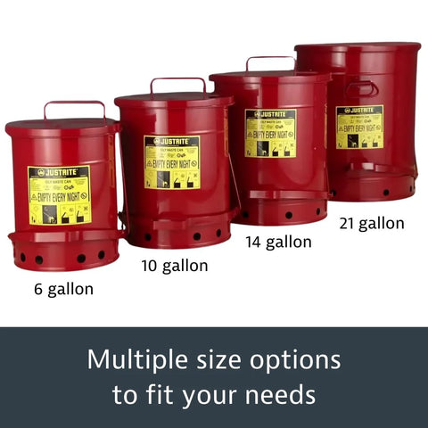 6 Gallon Galvanized Steel Oily Waste Can With Foot Pedal Self Closing Lid For Oil Rag Disposal OSHA Compliant Made In USA Red