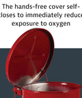 Open lid of 6 Gallon Galvanized Steel Oily Waste Can With Foot Pedal Self Closing Lid For Oil Rag Disposal OSHA Compliant Made In USA Red