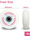 Luminescent Inline Skate Wheels 80mm And 76mm With ABEC 9 Bearings Four Pack Red Glow In The Dark, side and front view
