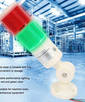 Red Green LED Tower Light For 24V DC CNC Machines, Industrial Signal Lamp For Milling Lathe And Factory Automation, Red And Green Flashing, Workhorse Build, No Fuss Install, Durable Construction in warehouse setting.