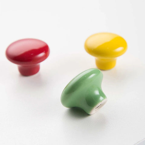 Red Ceramic Knobs Set Of 4 For Cabinets And Drawers Round Colored Drawer Handles For Kitchen Cabinets Dresser And Wardrobe Hardware Durable Zinc Alloy Construction Smooth Finish Child Safe Design, showing green, red, and yellow knobs