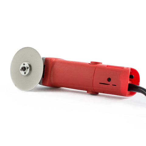 Power tool with 4 Inch Diamond Flat Lap Disc 100mm Grit 320 Coated Grinding Disk attached, shown from side view