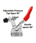 Durable 60 Lb Holding Toggle Clamp Kit For Woodworking And Welding With Anti Slip Horizontal Quick Release, side view of clamp.