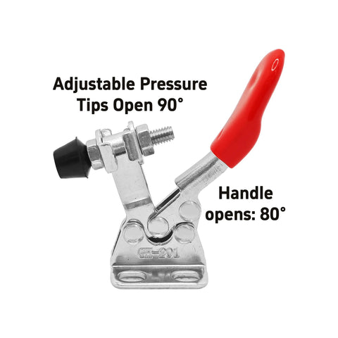 Durable 60 Lb Holding Toggle Clamp Kit For Woodworking And Welding With Anti Slip Horizontal Quick Release, side view of clamp.