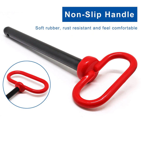 2-Pack Trailer Hitch Pins Five Eighths Inch By Six Inches With Red Handle Clip, Heavy Duty Steel Towing Pins For RV Truck Boat Car And Tractor, Black Coated And Abrasion Resistant With R-Clips For Safe And Secure Hitching