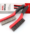 Wire Brush Set-Heavy Duty Stainless & Carbon Steel Bristles with Plastic Handle Grip for Rust, Wielding Slag, Dirt & Paint Scrubbing with Deep Cleaning – 10 Inches, Large (Pack of 2-Red) on packaging
