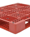 Red High Density Polyethylene Pallet With Four Way Entry 39 1/2 In By 47 3/8 In 6 In Tall 8000 Lb Capacity Serrated Deck For Drainage