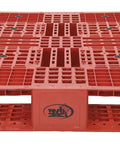 Red High Density Polyethylene Pallet With Four Way Entry 39 1/2 In By 47 3/8 In 6 In Tall 8000 Lb Capacity Serrated Deck For Drainage