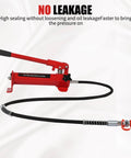 4 Ton Porta Power Hydraulic Hand Pump Jack Ram with Pressure Guage Hose, red manual pump and black hose, side view