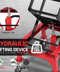 Foot Operated Hydraulic Motorcycle Lift Jack With 350 Lb Capacity, Wide Deck And Locking Wheels, Safe Scissor Lift
