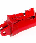 Close-up of red clevis base of BeefedUp 8 Ton Hydraulic Ram Engine Lift Hoist For Garage And Shop Cranes With Long Ram