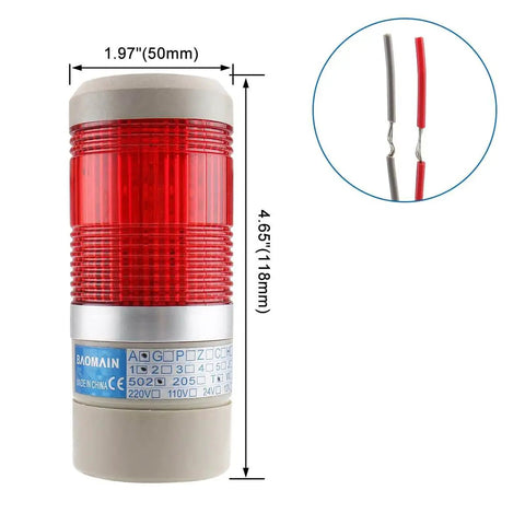 Industrial LED Tower Signal Light Red 24V DC Safety Stack Lamp for Machinery and Industrial Equipment, dimensions 73x32mm, front view