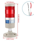 Industrial Signal Light Tower LED Red 12V DC 2W LGP-502T With Mounting Bracket showing dimensions and wire type.
