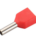 Red Twin Insulated Ferrule Crimp Connector For 16 AWG 1.5mm2 Copper Wire Tin Plated TE1508 End Terminal 8mm Long 15.5mm Wide Ideal