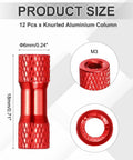 Red 12 Pack M3 X 18mm Knurled Aluminum Standoff Double Head Spacer Columns For FPV Drones RC Cars Airplanes And Sim Racing DIY Electronics Motherboard Mounting, shown with detailed dimensions and threading.