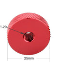 1/4-20 Female Thumb Wheel Lock Nut Adapter Set of 2 in Aluminum Alloy with Red Knurled Edge Locknuts 25mm Diameter 10mm Thick.