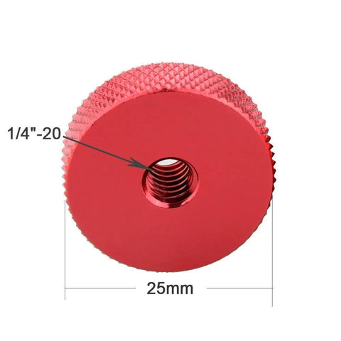 1/4-20 Female Thumb Wheel Lock Nut Adapter Set of 2 in Aluminum Alloy with Red Knurled Edge Locknuts 25mm Diameter 10mm Thick.
