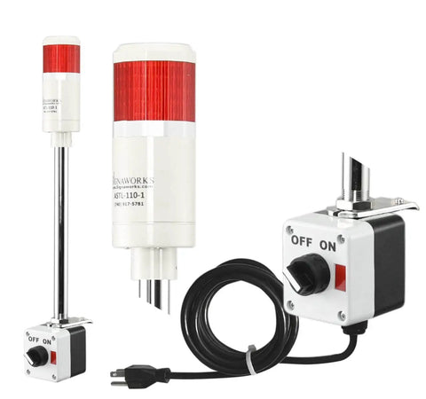 Red LED Andon Light Tower With One Stack Off On Switch 8 Foot Industrial Power Cord Plug And Play Ready 3 Prong OSHA Compliant Plug Indoor Rated Assembled In USA High Brightness Visual Indicator For Production Line