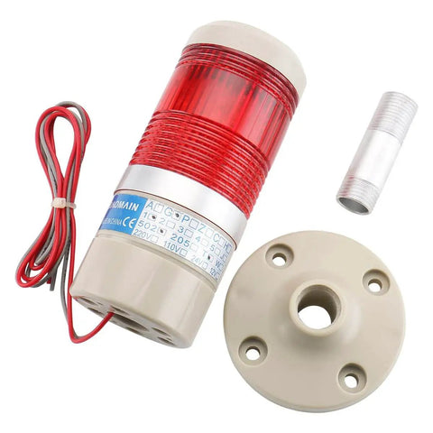 Industrial Signal Light Tower LED Red 12V DC 2W LGP-502T With Mounting Bracket, visible components include base and wiring, front view.