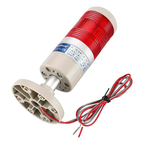 Industrial Signal Light Tower LED Red 12V DC 2W LGP-502T With Mounting Bracket, metal and plastic construction, wires visible