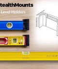 Red Universal Level Holder 4 Pack With Locking Level Mounts Fits All Brand Levels Up To 62 mm High And 32 mm Deep with level illustration