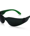 Side view of Red Light Therapy Glasses With Eye Protection 600-900nm, showing a lightweight, anti-scratch green frame with dark lenses.