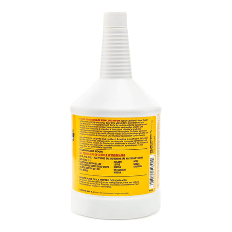 Back view of Red Line MT 90 75W 90 GL 4 Manual Transmission And Transaxle Lubricant MTL Two Pack One Quart Each bottle