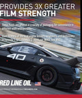 Race car with 'Red Line Oil' branding showcasing Liquid Synthetic Assembly Lube 12 Ounce from Red Line for engine builds.