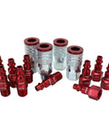 ColorFit M-Style Coupler And Plug Kit Red 1/4 Inch NPT, 14-piece set, showing red and silver air fittings and couplers.