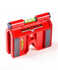 Effortlessly align posts and pipes with the 340 Postrite adjustable folding post level, showing red magnetic body and three vials