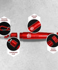 Durable metal lumber crayon holder with an ambidextrous contoured grip, red color with carabiner clip, designed to fit 1/2 inch crayons.