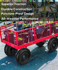 10 Inch Solid Tires 2 Pack Flat Free 4.10/3.50-4 Wheels with 5/8 Inch Axle Bore on a cart transporting plants.
