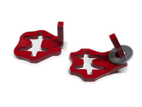 Patented T Post Hinge Pins For Easy Gate Hanging From Metal T Posts Made In USA, red hinge pins with washer, side view