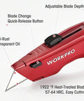 Premium Retractable All Metal Utility Knife With Quick Change Blade System Heavy Duty Box Cutter Includes 10 Extra Blades Aluminum Alloy Body