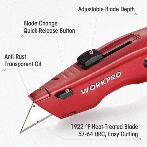 Premium Retractable All Metal Utility Knife With Quick Change Blade System Heavy Duty Box Cutter Includes 10 Extra Blades Aluminum Alloy Body