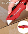 Premium Retractable All Metal Utility Knife With Quick Change Blade System Heavy Duty Box Cutter cutting cardboard