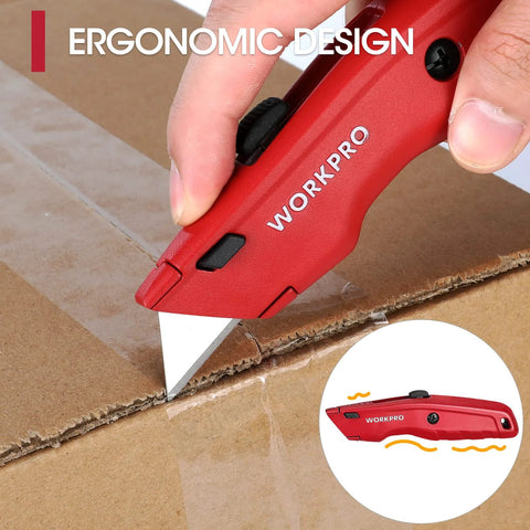 Premium Retractable All Metal Utility Knife With Quick Change Blade System Heavy Duty Box Cutter cutting cardboard