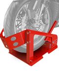 Heavy Duty Motorcycle Wheel Chock And Front Tire Stand, Supports Up To 1800 Lbs, Adjustable Length With 12 Holes, side view
