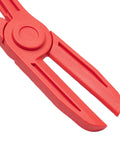 Close-up of red nylon pliers from Three Pack Hose Pinch Off Pliers In Red Nylon For Automotive Fuel Line Clamps And Brake Radiator And Coolant Hoses Heat Resistant And Nonconductive Clamp Tool Set For Safe Fluid Line Maintenance
