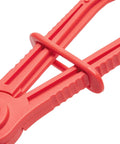 Close-up of red nylon Three Pack Hose Pinch Off Pliers for automotive fuel line clamps and brake radiator and coolant hoses.