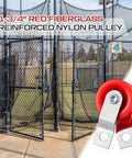 Red fiberglass reinforced nylon pulley pack 50 pieces for baseball batting cage netting cable system replacement parts.